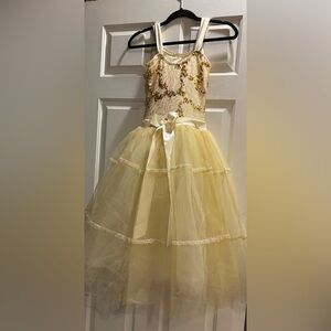 Elegant Yellow Tulle Costume Dress with Sequins